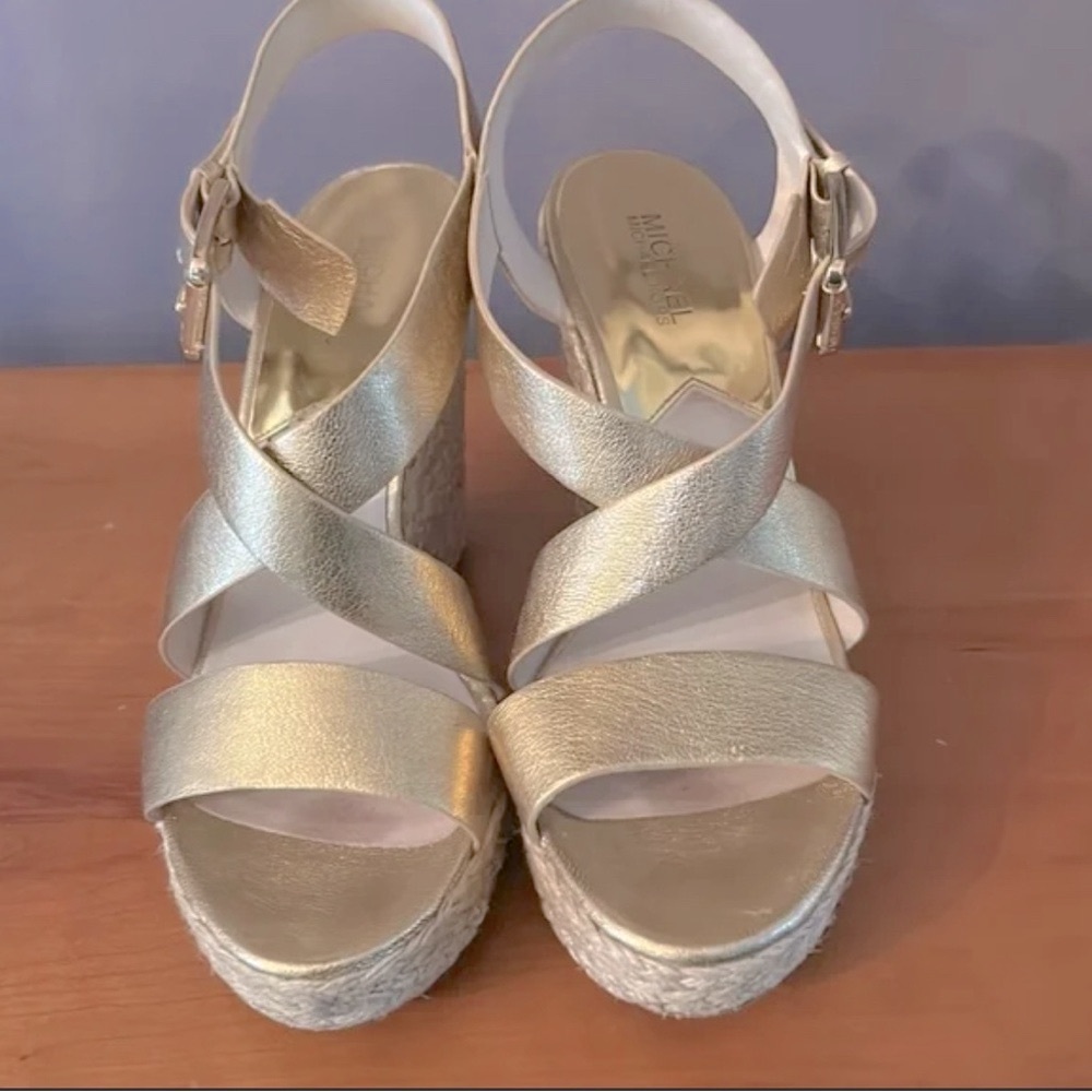 Michael Kors Gold Wedge Sandals with Espadrille Platform